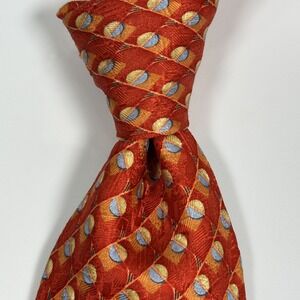 Ermenegildo Zegna 100% Silk‎ Tie Mens Red Gold Blue Geometric 3.5" x 58.5" Italy